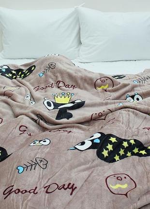 Плед покрывало "совы с котиками" 160*220 из микрофибры