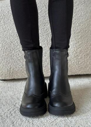 Челси женские зимние кожаные с мехом на каблуке черные 36 37 38 39 40 413 фото