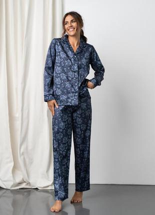 Комплект женский домашний шелковый с рубашкой и штанами, женская пижама шелковая