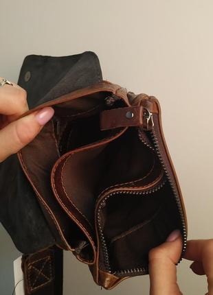 Шикарная мужская сумка-мессенджер коричневая7 фото