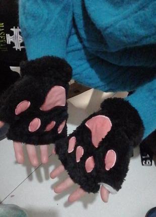 Перчатки без пальцев лапы кошки, митенки кошачьих лапок, рукавицы лапы4 фото