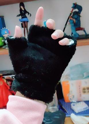 Перчатки без пальцев лапы кошки, митенки кошачьих лапок, рукавицы лапы5 фото