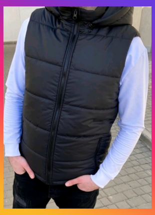 💜є наложка 💜чоловічий/жіночий unisex жилетка напівдута з капюшоном