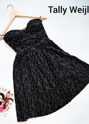 Женское праздничное черное платье с золотистыми блестками, с открытым декольте от бренда tally weijl