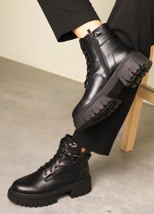Ботинки женские зимние кожаные с мехом на шнуровке черные 36 37 38 39 40 41 427 фото