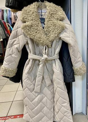 Alberto bini светлое пальто зимнее бежевое пальто женское5 фото