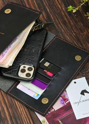 Жіночий клатч-гаманець pu_001_black_orange3 фото
