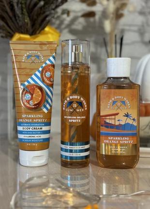 Набор bath and body works гель для душа, крем, спрей sparkling orange spritz