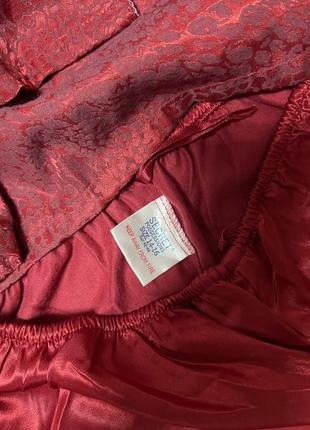 Спальний костюм комплект атласний шовковий домашній різдвяний червоний піжама secret оригінал сорочка штани на гудзиках на ризинці ночнушка8 фото
