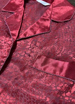 Спальний костюм комплект атласний шовковий домашній різдвяний червоний піжама secret оригінал сорочка штани на гудзиках на ризинці ночнушка2 фото