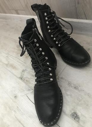 Zara черные кожаные ботильоны ботинки zara на низком каблуке6 фото