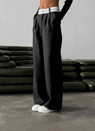 Трендовые брюки палаццо с высокой посадкой поясом на липучке с карманами свободного кроя широкие3 фото