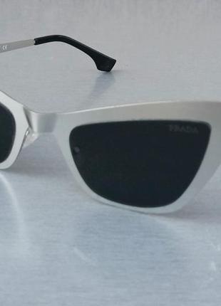 Prada очки кошечки женские солнцезащитные в стальной металлической оправе