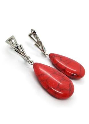 🔺❤️💗 яркие серьги с подвесками из натурального камня красный говлит