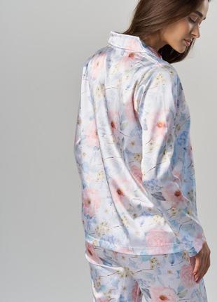 Костюм женский домашний шелковый с рубашкой и штанами, женская пижама шелковая5 фото