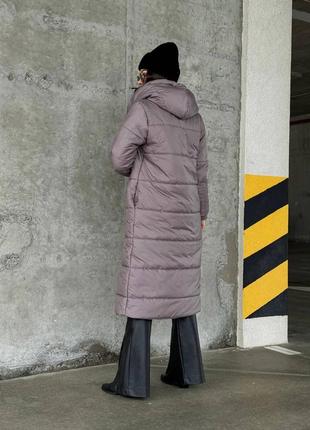 Теплая зимняя куртка пальто плащевка на силиконе свободного прямого кроя стеганая с капюшоном меди4 фото