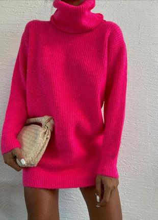 Обʼємний светр теплий жіночий довгий подовжений з горлом кофта жіноча5 фото