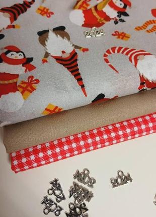 Новогодний набор ткани для рукоделия скандинавские гномы,пингвины и снеговики1 фото