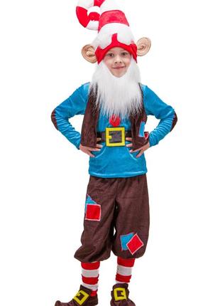 Детский карнавальный костюм гном n 3 гномик эльф шоколад велюровый 134 см