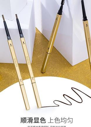 Олівець для брів із щіточкою механічний bobeini у золотому корпусі8 фото