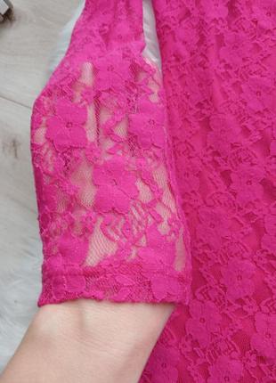 Малиновое гипюровое мини платье на долгтей рукав, мини платье барби платья4 фото