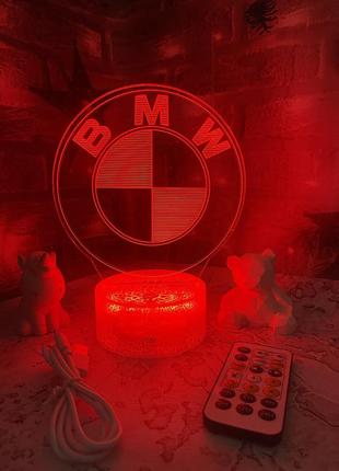 3d-лампа емблема bmw, подарунок для любителів автомобілів, світильник або нічник, 7 кольорів, 4 режима і пульт2 фото