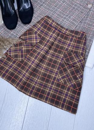 Новая короткая юбка s юбка трапеция юбка в клетку с накладными карманами