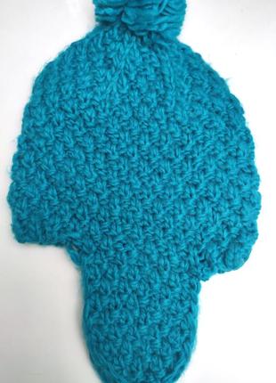 Вязанная шапка бирюзовая голубая2 фото