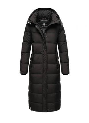Зимнее стильное теплое длинное черное пальто navahoo