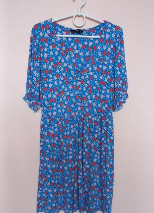 Красное натуральное трикотажное платье в цветочный принт, оливковое платье трикотаж, платье 46-48 г.8 фото