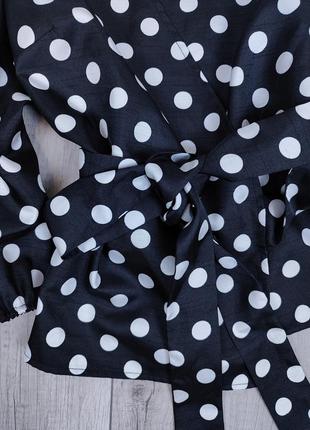 Женская блуза lipsy на запах черная в белый крупный горох рукав три четверти размер 36(s)6 фото