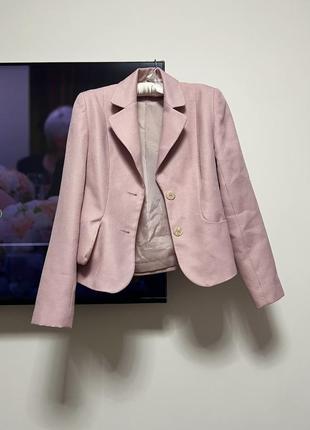 Піджак жакет блейзер твідовий рожевий картатий eve оригінал теплий бежевий короткий жіночий3 фото