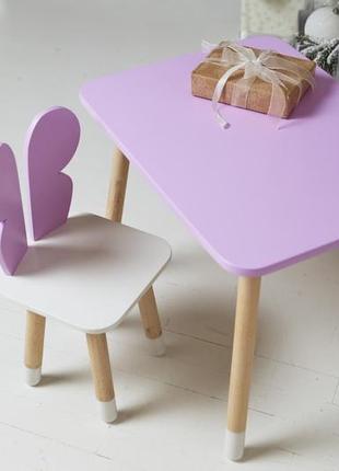 Дитячий столик та стільчик, фіолетовий прямокутний столик та стільчик метелик, фіолетова спинка