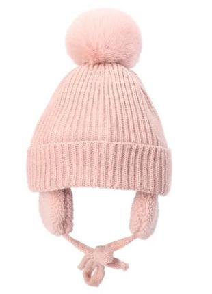 Детская теплая зимняя шапка шапочка на завязках