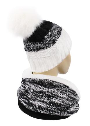 Вязаный комплект зимняя тёплая шапка и шарф снуд хомут женский вероника3 фото