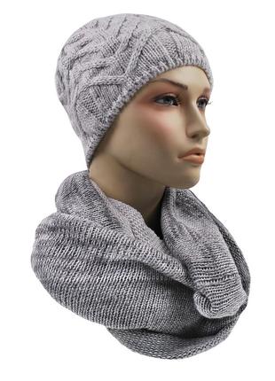 В'язаний комплект зимова тепла шапка та шарф снуд хомут жіночий ріана2 фото