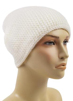 Вязаная женская зимняя теплая шапка на флисе ш12 фото