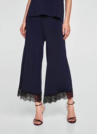 Zara широкие брюки кюлоты с кружевом