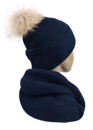 Вязаный комплект зимняя тёплая шапка и шарф снуд хомут женский к43 фото