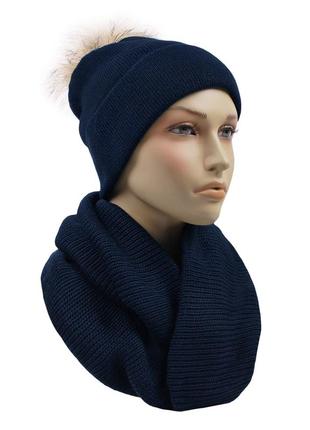 Вязаный комплект зимняя тёплая шапка и шарф снуд хомут женский к42 фото