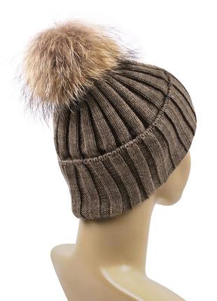 Вязаная женская зимняя теплая шапка на флисе ш73 фото