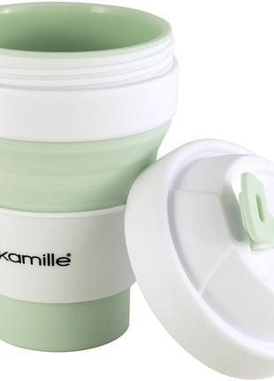 Спортивная складная бутылка kamille для воды 350мл, силикон, зеленый2 фото