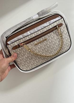 Молочна сумка через плече jet set vanilla brown michael kors