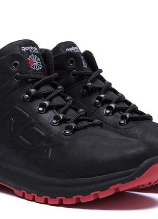 Мужские зимние кожаные кроссовки reebok black leather8 фото