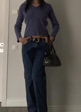 Блакитна трикотажна кофта в рубчик коротка