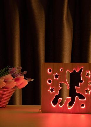 Светильник ночник из дерева led "пони-единорог" с пультом и регулировкой цвета, rgb2 фото