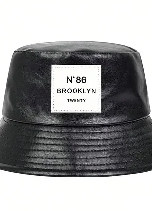 Чорна панама зі штучної шкіри brooklyn білий 54-57р (253)