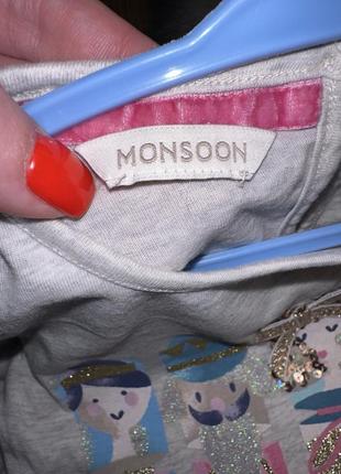 Красивый хлопковый новогодний реглан кофта с длинным рукавом для девочки 5/6р monsoon6 фото