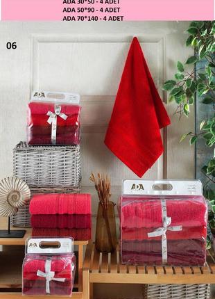 Подарочные наборы турецких махровых полотенец разных цветов3 фото