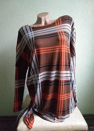 Лонгслив с узлом. реглан. туника. в клетку, в полоску. кирпичный, рыжий, коричневый.